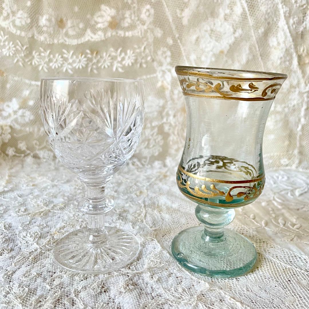 新春アンティーク福袋⑤カップ&ソーサー&タイル2枚&グラス2客&