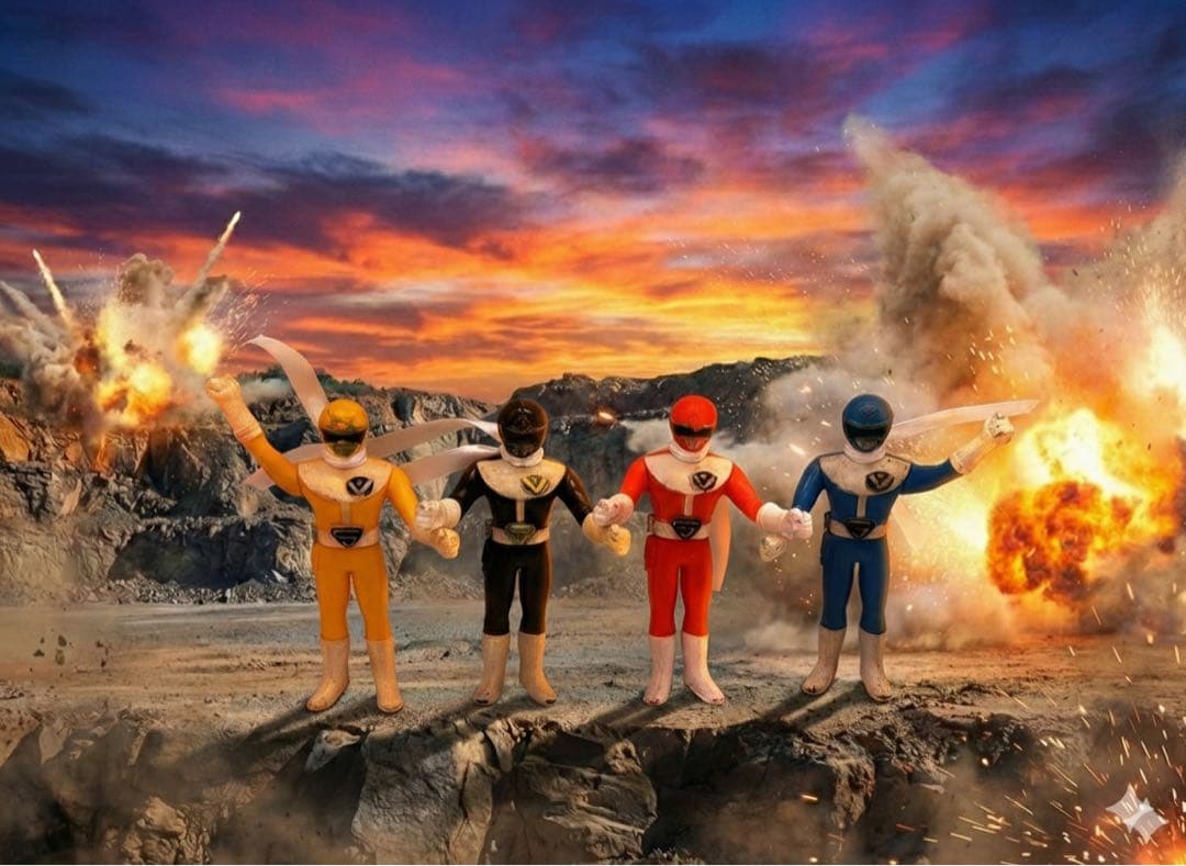 大戦隊ゴーグルファイブ ソフビ 4体セット ポピー 日本製 当時物 ※訳