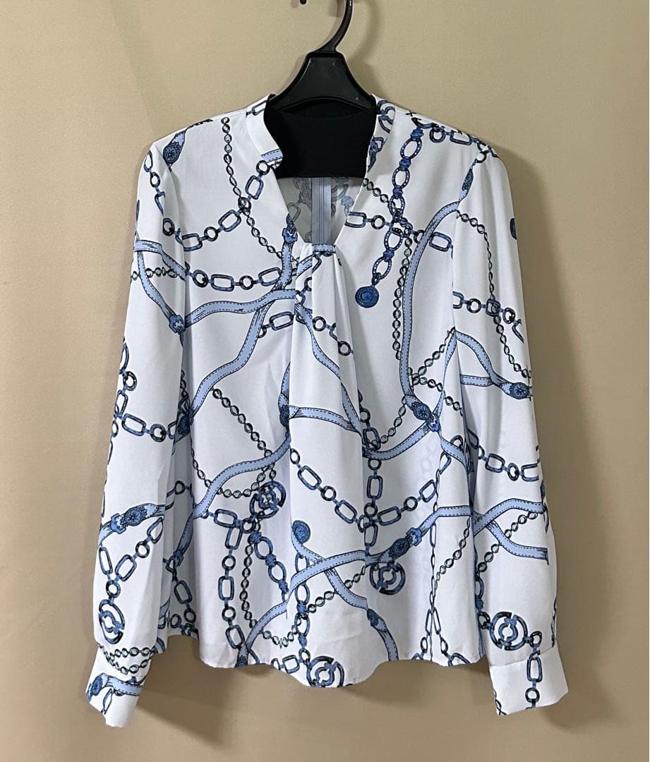 美品ピンキー＆ダイアン38 チェーンプリントブラウス◇ブルー系