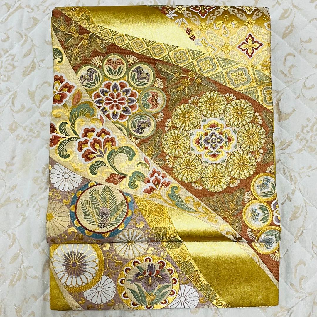 高級 正絹 六通 袋帯 鶴 宝 華文 花文 - メルカリ