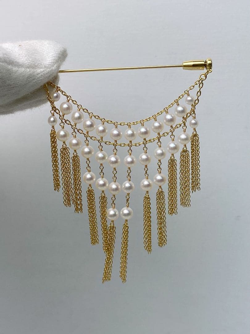 極美品 K18 本真珠 パール ブローチ ゴージャス 9.23g