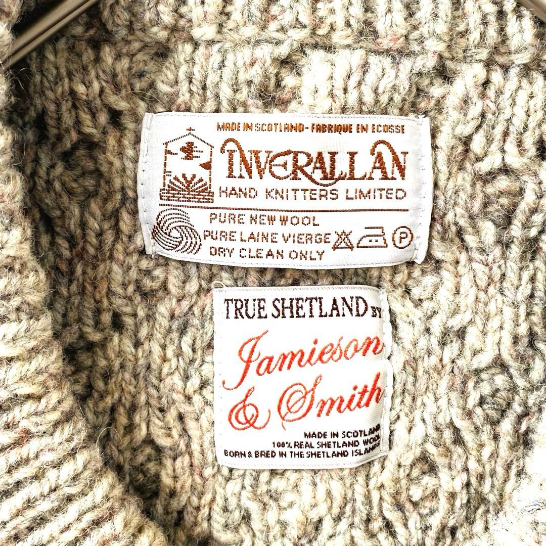 3194A【希少美品】インバーアラン 茶タグ ハンドニットクルーネック