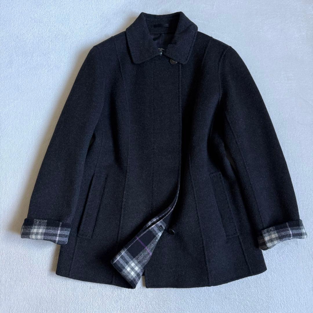 【極美品】バーバリーロンドン ピーコート カシミア混 グレーブラック 11号 極美品】バーバリーロンドン ピーコート カシミア混 グレーブラック 11