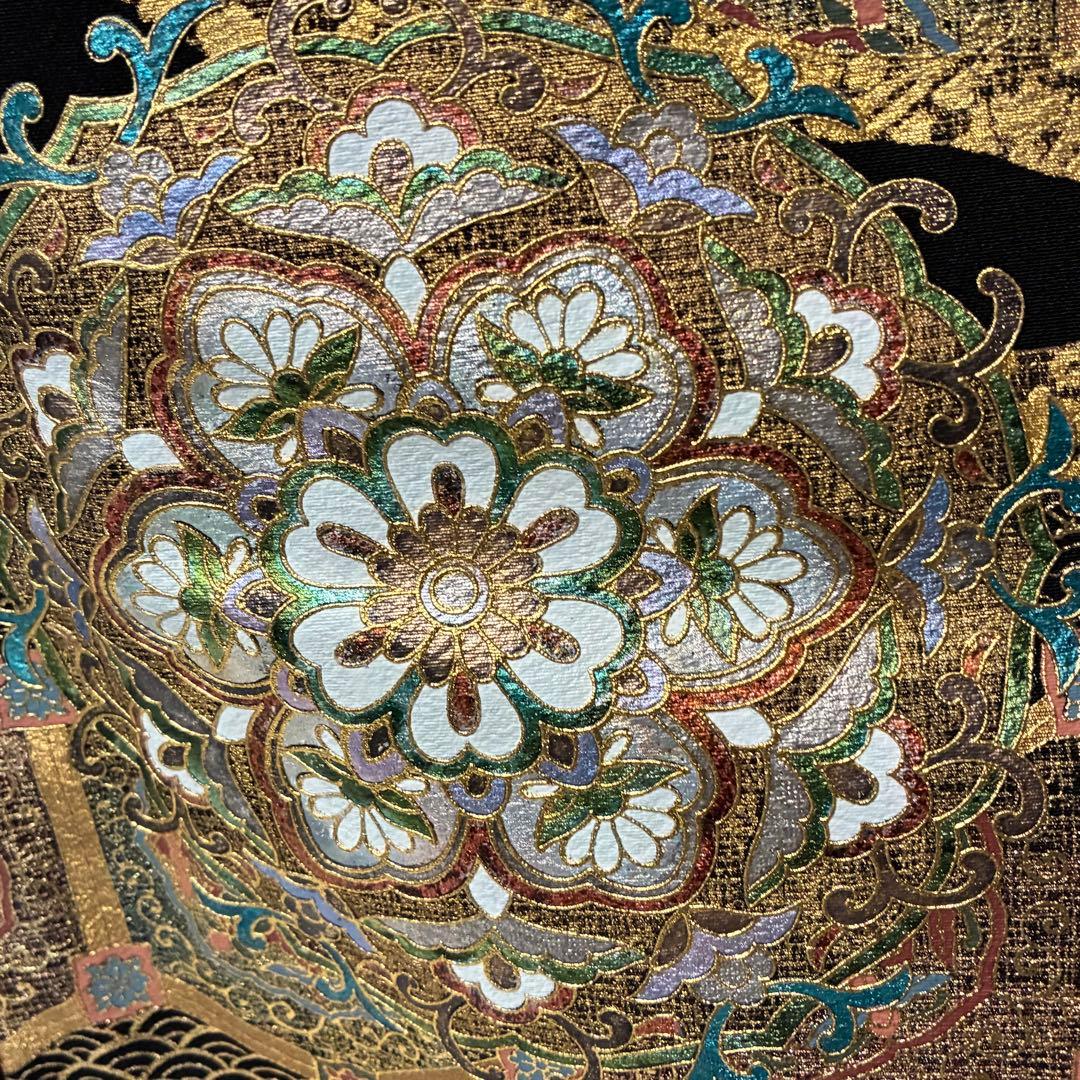 D93 黒留袖 華文 金彩 正絹 着物 袷 美品 - メルカリ