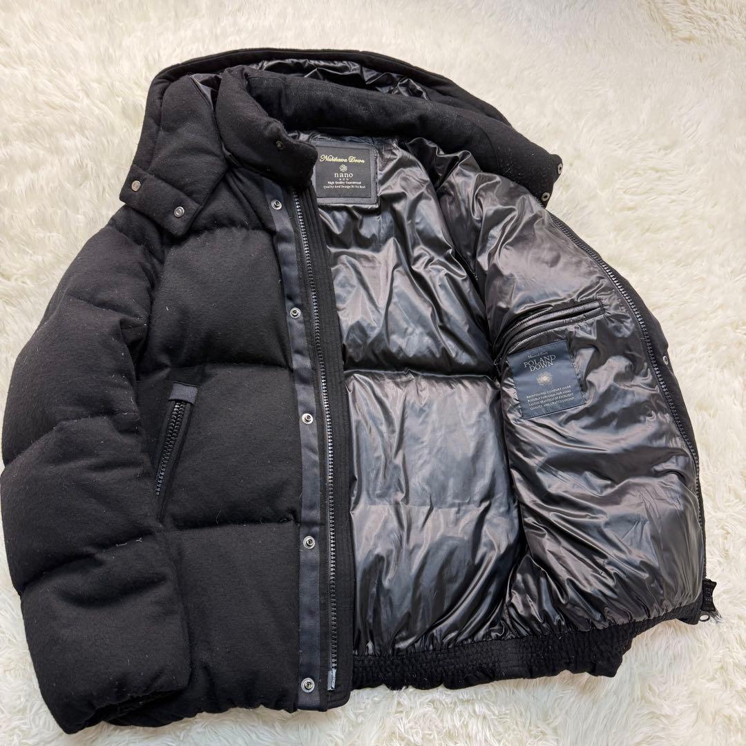 美品　ナノユニバース　西川ダウンジャケット フード付き　脱着可　ブラックLサイズ 西川ダウン(R)」スポーティー フード ダウン