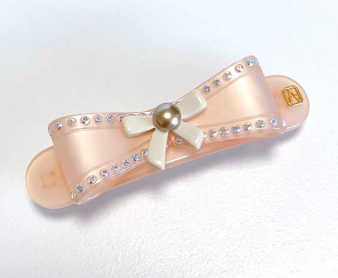 アレクサンドルドゥパリ　ミニバレッタ　ピンク　リボン　可愛い　ヘアアレンジ バレッタ (8 cm)｜ALEXANDRE DE PARIS（アレクサンドル ドゥ パリ）