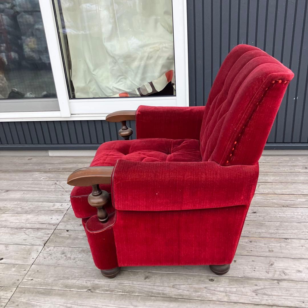 ① 昭和レトロ 古家具 一人掛けベロアソファー アームチェア