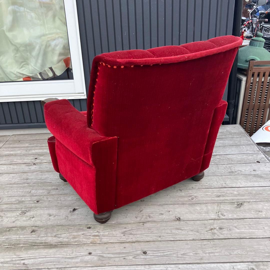 ① 昭和レトロ 古家具 一人掛けベロアソファー アームチェア