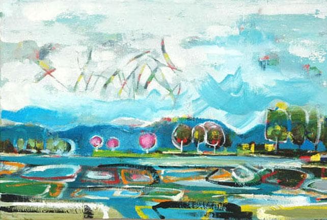 油絵 菅家令子 絵 絵画 インテリア uF6-063003 風景 日本の田園風景 油絵 菅家令子 絵 絵画 インテリア uF6-063003 風景 日本の田園風景