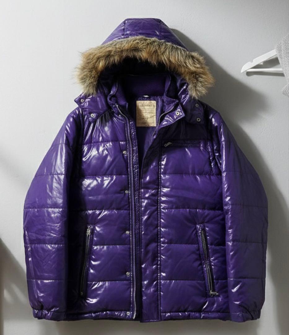 極暖・XL✨ 光沢パープル ダウンジャケット ファー フード付き 中綿