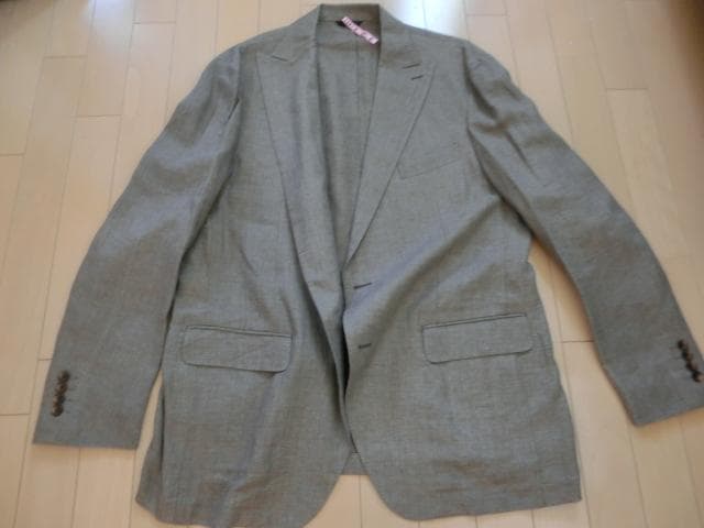 STUDIO by DÜRBAN グレー ジャケット（素材：麻）BB7体 mj9515- ストレッチノーカラージャケット（ノーカラージャケット