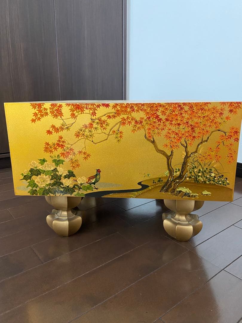極上品 日本画家 野畑直子作 金地漆絵四季花鳥図碁盤 （囲碁） 極上品 日本画家【野畑直子】作 金地漆絵四季花鳥図碁盤 碁笥 本蛤