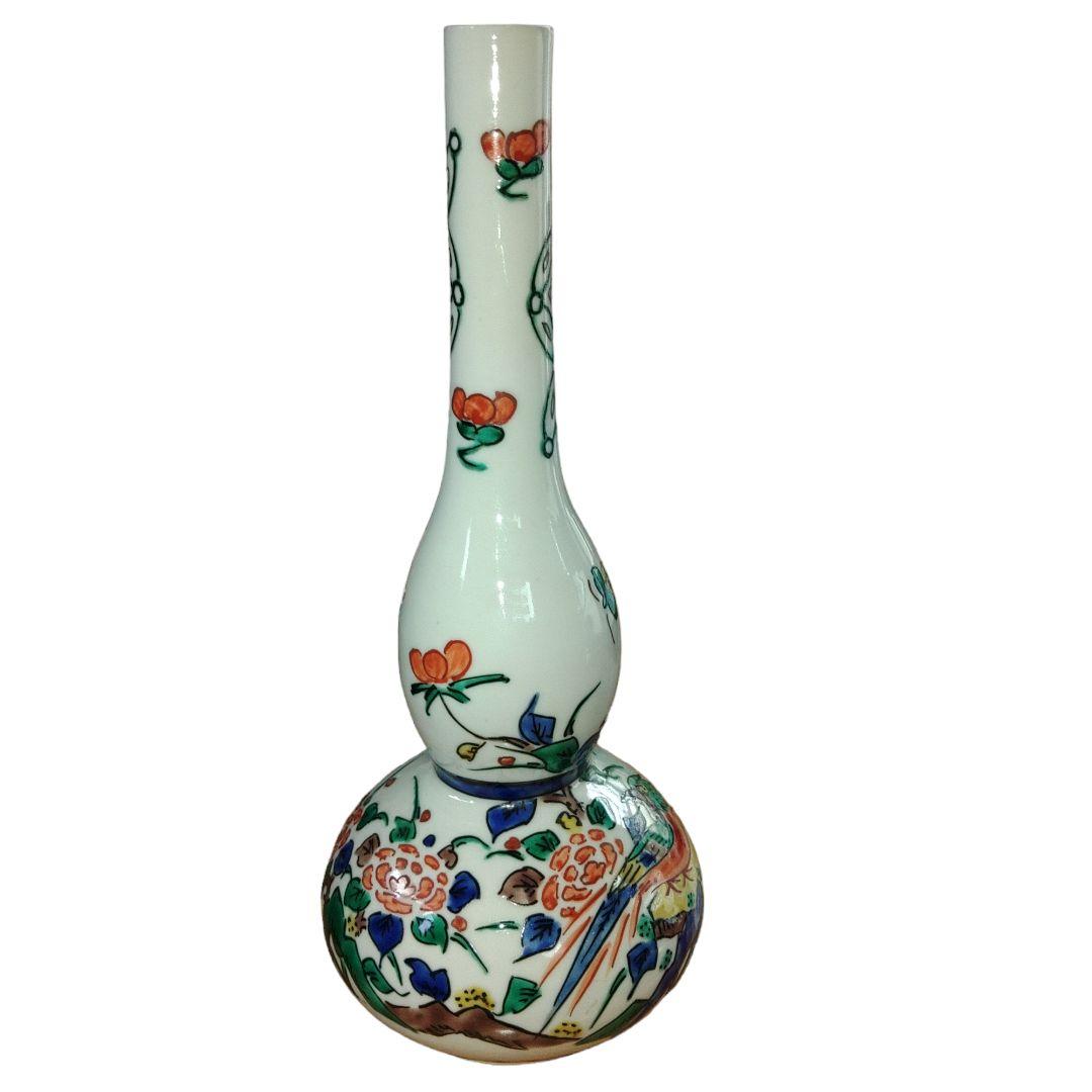 九谷焼 角福 鳥草花文瓢箪形花瓶 - メルカリ