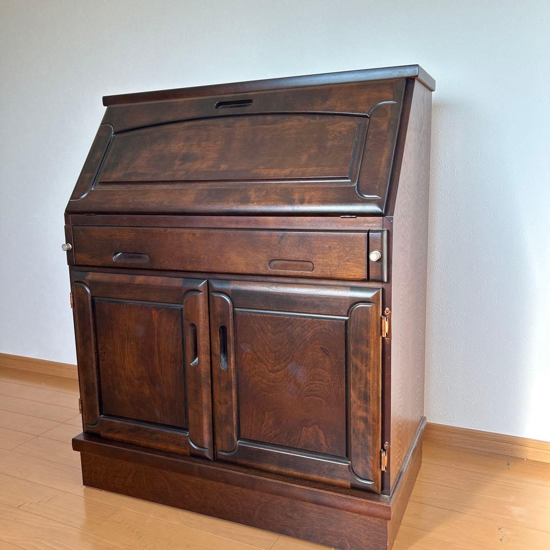 大雪木工 北海道民芸家具 ライティングビューロー 天然木 収納机 学習机 北海道産タモ材のライティングビューロー（学習机/学習デスク）｜(大雪