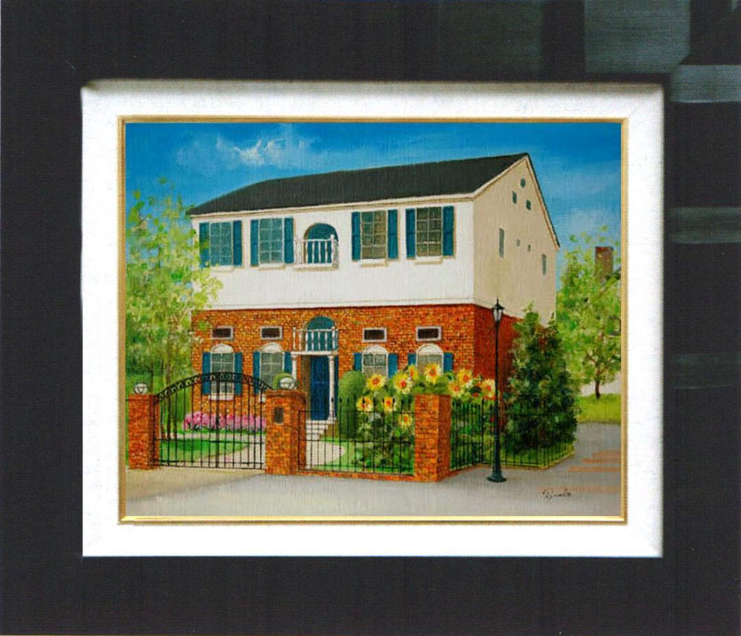 油絵 菅家令子 絵 絵画インテリア 額付(黒) F4-110212 家 ひまわり