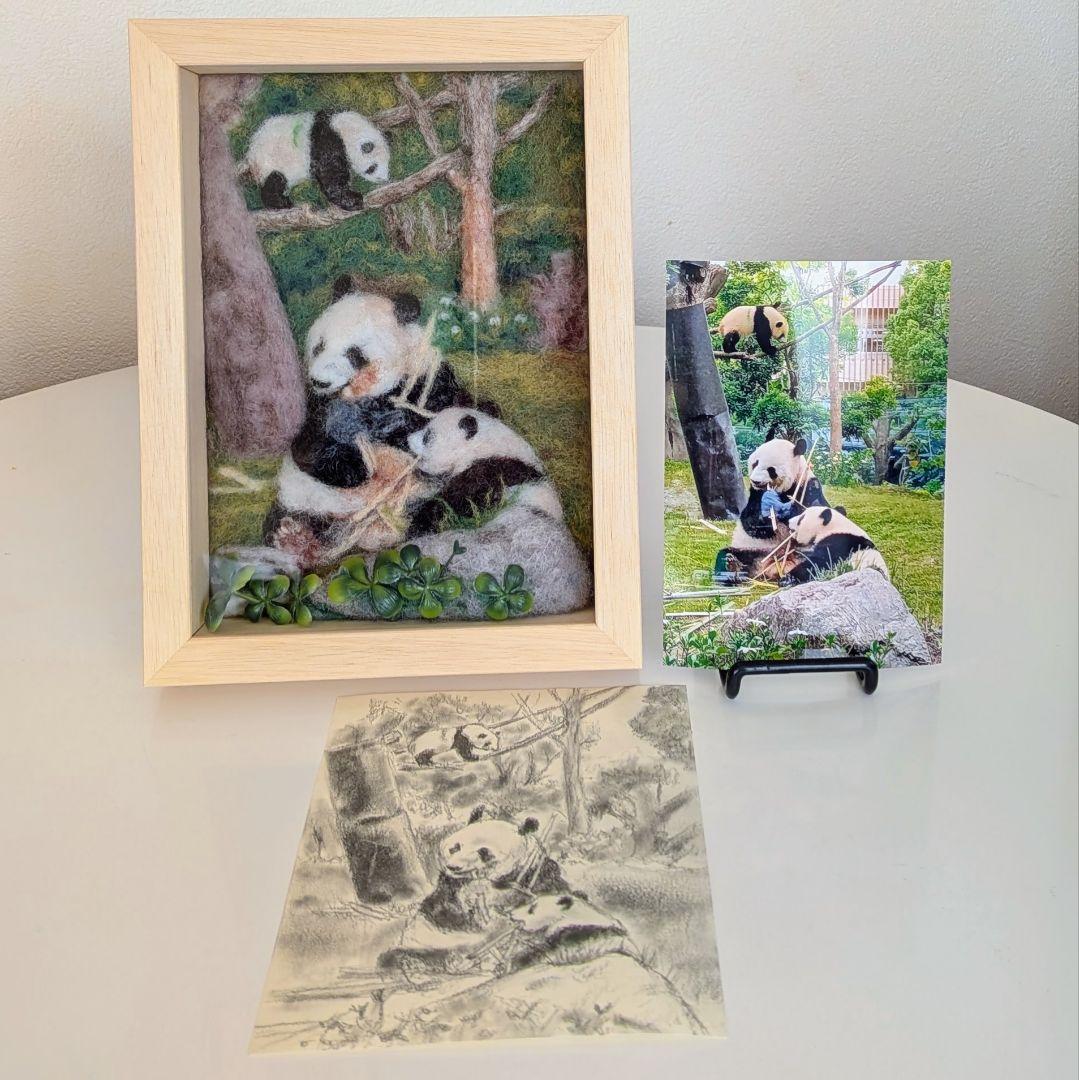 羊毛フェルト1/12③シンシン&シャオレイのフレーム 羊毛フェルト1/12③シンシン&シャオレイのフレーム