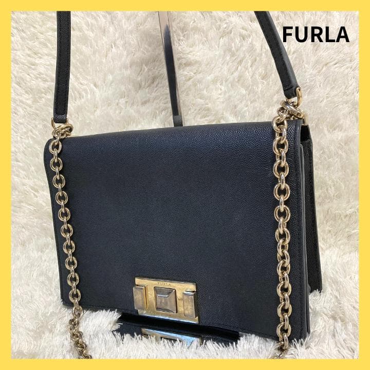 FURLA】フルラ・ショルダーバッグ チェーンバッグ斜め掛け可・ブラック