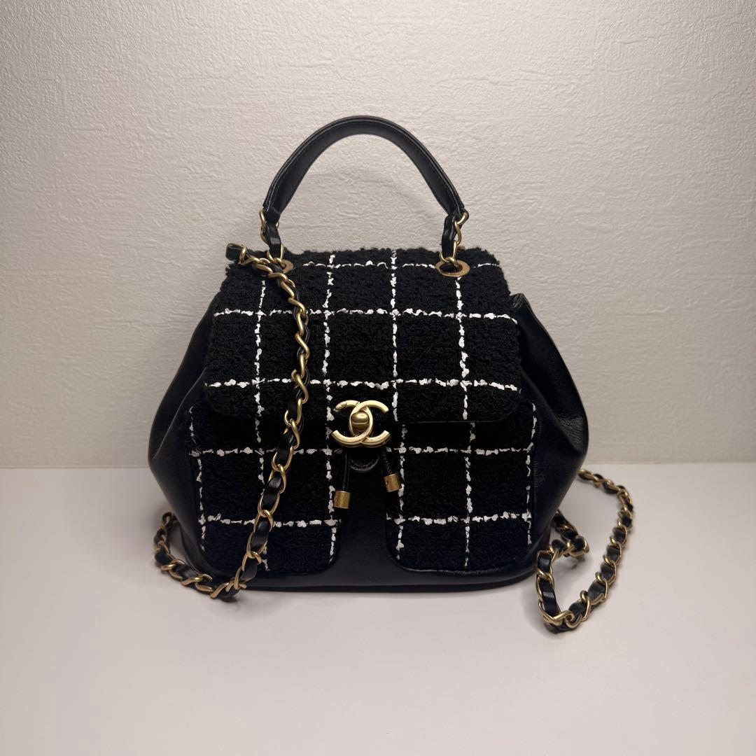 CHANEL ココマーク ツイード チェック バッグ パック チェーン