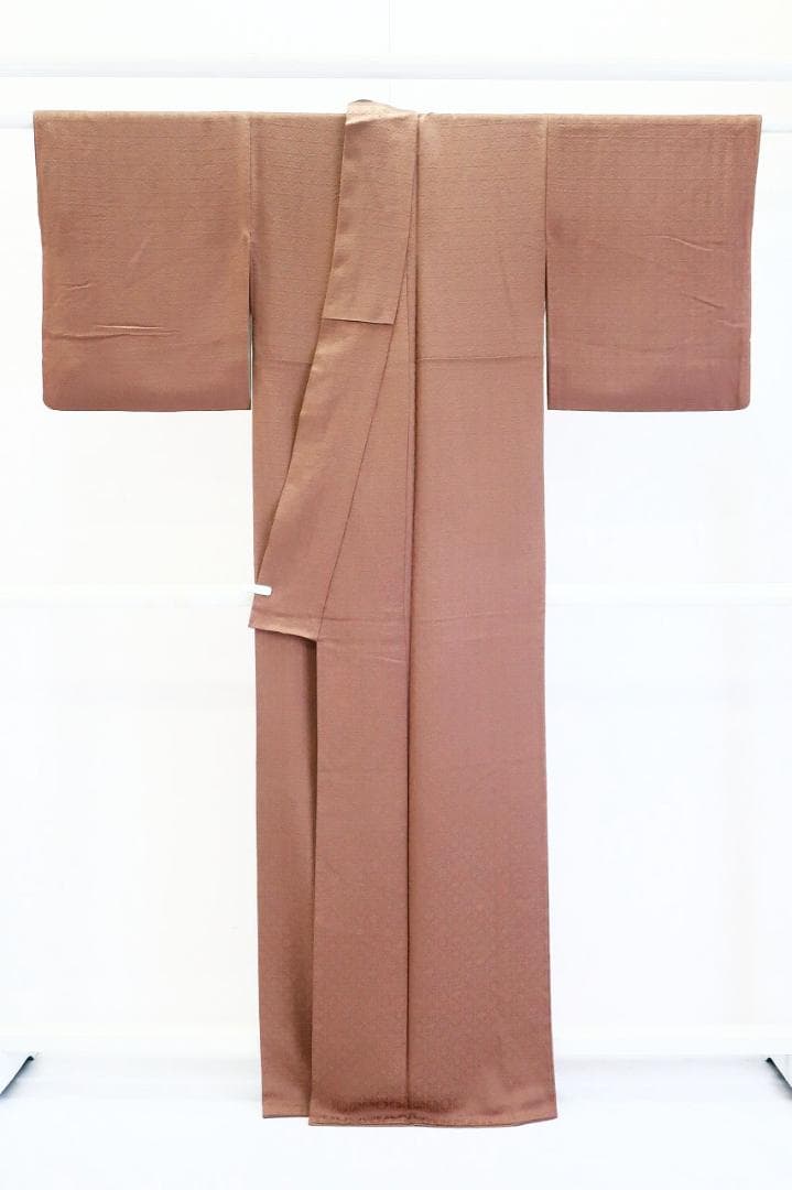 美品 小紋 千地泰弘 作家物 ココアブラウン 格子 宝物 身丈164.0cm正絹