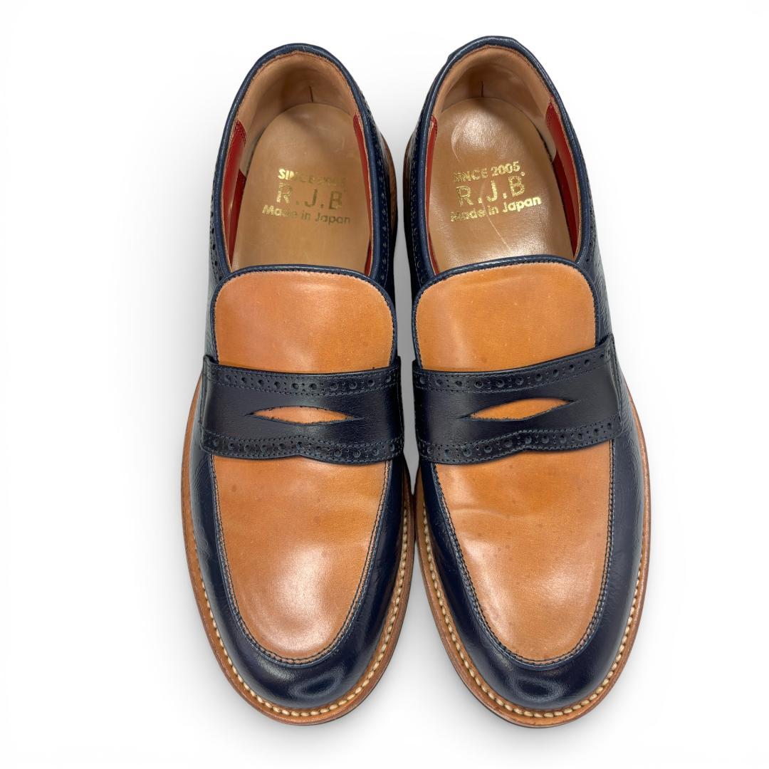 希少 RJB コードバン ローファー 9 27cm フラットヘッド 紺薄茶 - 靴最