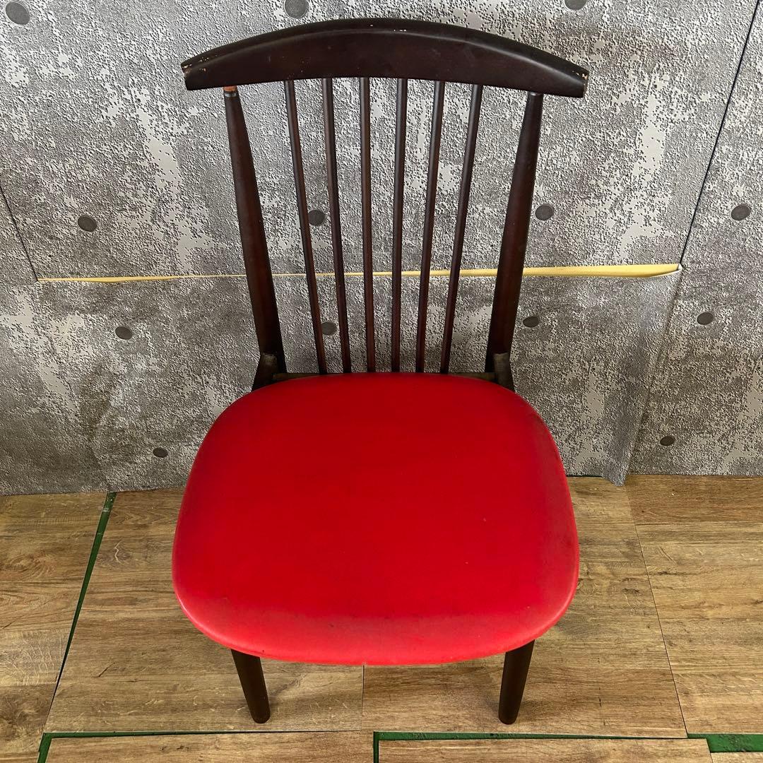 若越チェア製作所꧂赤革ダイニングチェア ビニールレザー 昭和レトロ
