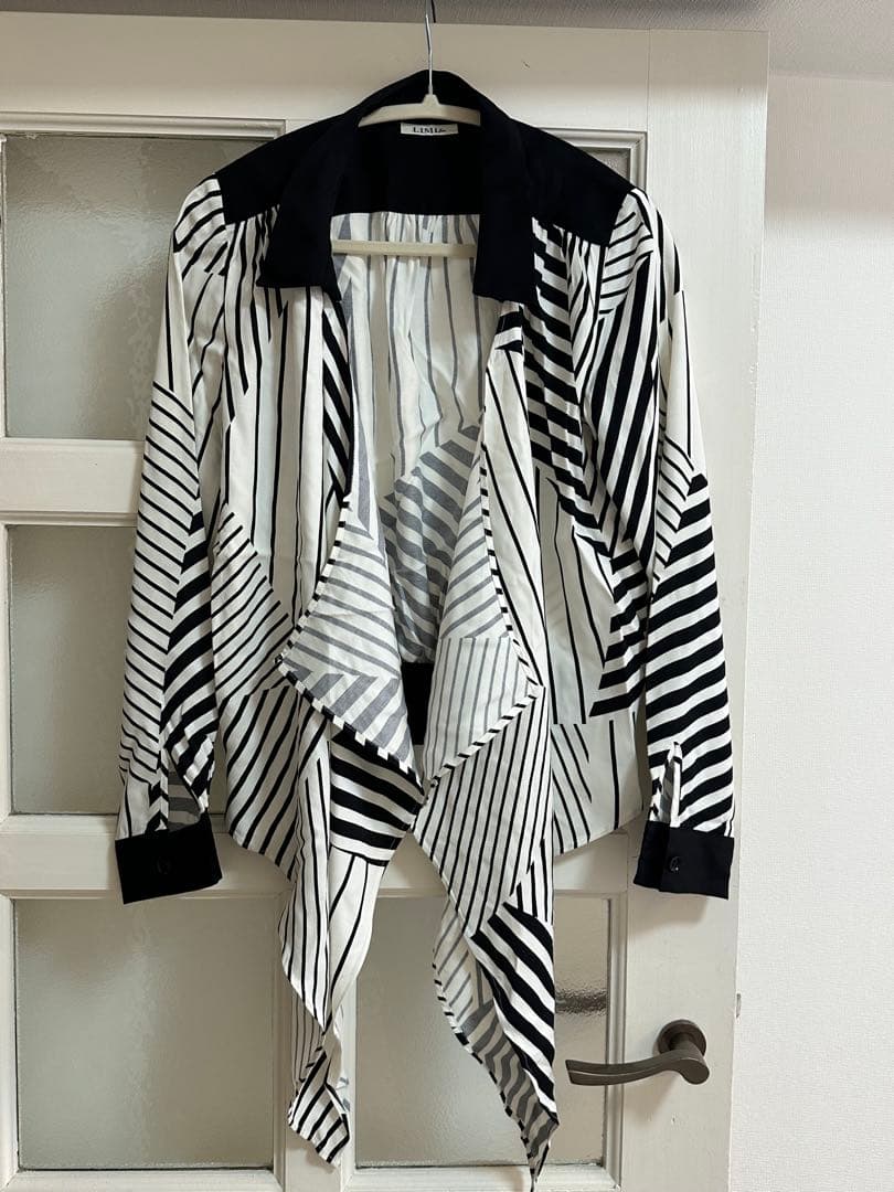 LIMI feu リヨセル 総柄 ストライプ 変形ブラウス シャツ 黒白 S