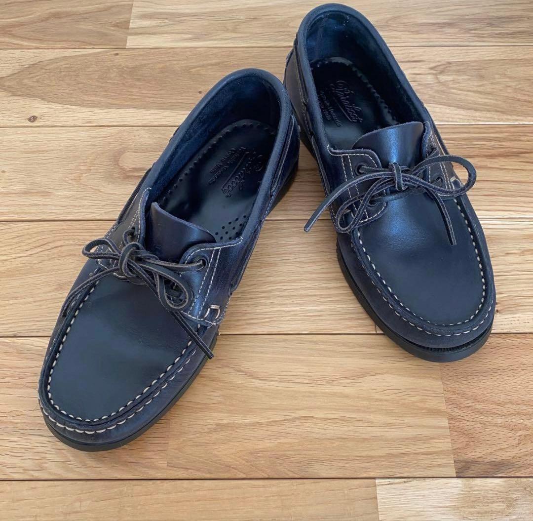 パラブーツ デッキシューズ ネイビー レザー - メルカリ