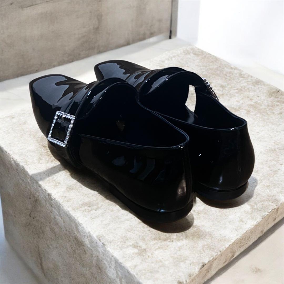 23AW 44 サンローラン パテント ローファー ラインストーンバックル