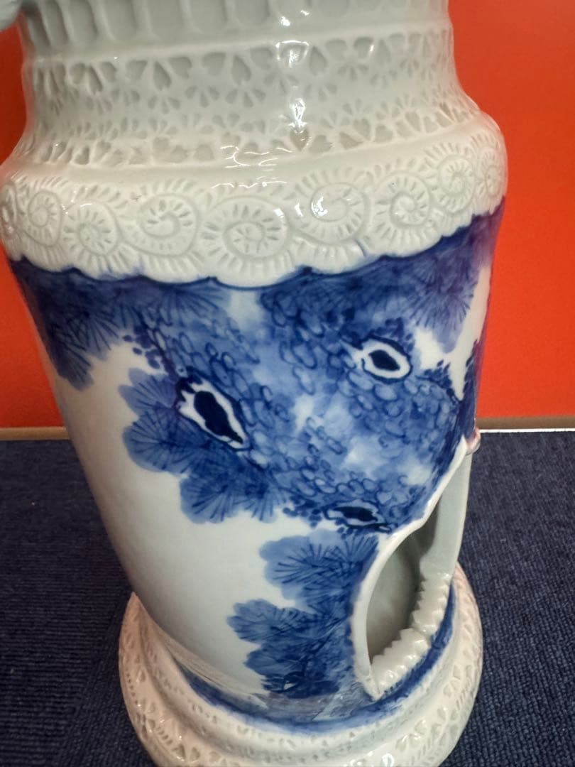 1675 希少 平戸焼 大花瓶 大壺 陰刻 人物浮彫 時代物