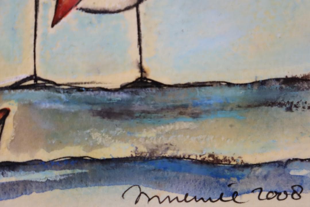 真作保証 ハンス・イヌメ 希少肉筆 板に水彩 額装 作品集・ポスト