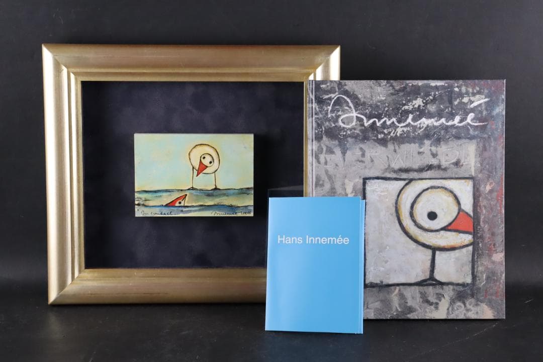 真作保証 ハンス・イヌメ 希少肉筆 板に水彩 額装 作品集・ポスト