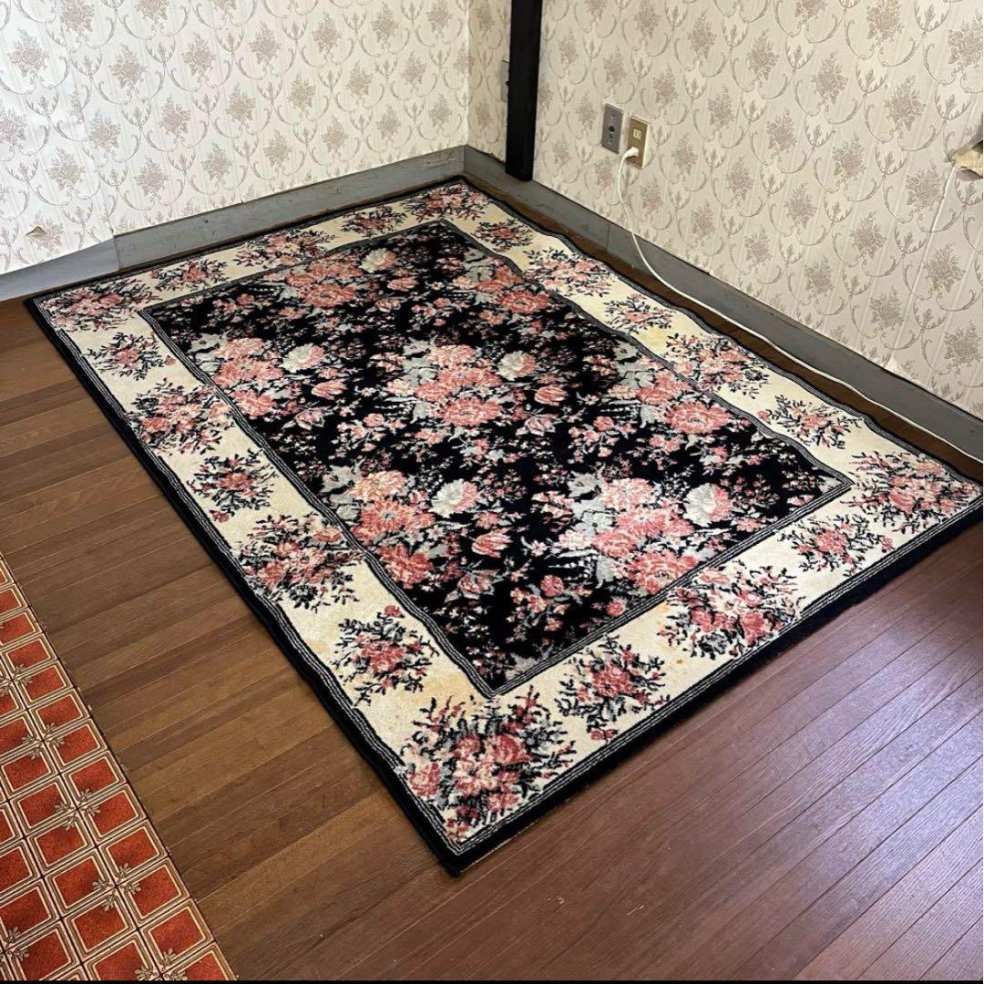 アンティーク】昭和レトロ 花柄 絨毯 カーペット ラグマット 古道具 古