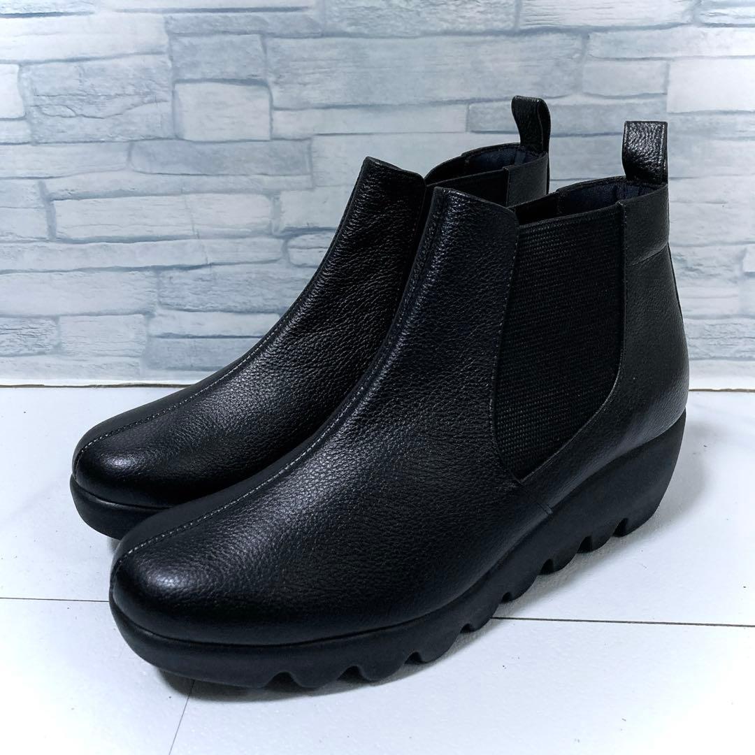 未使用級 ヒルズアベニュー サイドゴアブーツ ウェーブソール レザー 黒 37 未使用級 ヒルズアベニュー サイドゴアブーツ ウェーブソール レザー