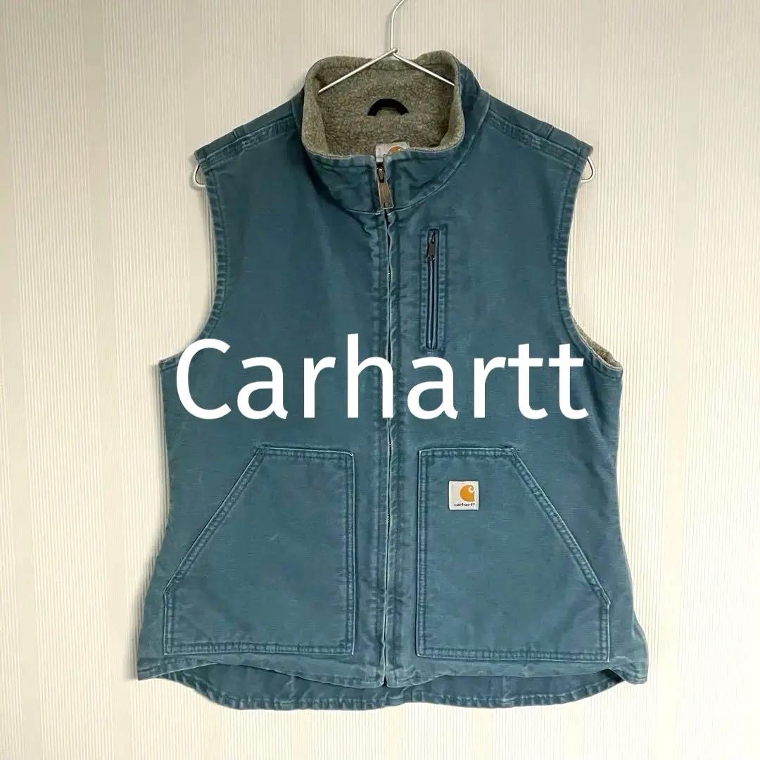 90s Carhartt カーハート　ダックベスト 裏ボア　フェードブルー 90s carhartt ダックベスト 裏ボア メキシコ製 ブラック 2XL | 古着屋 Uan