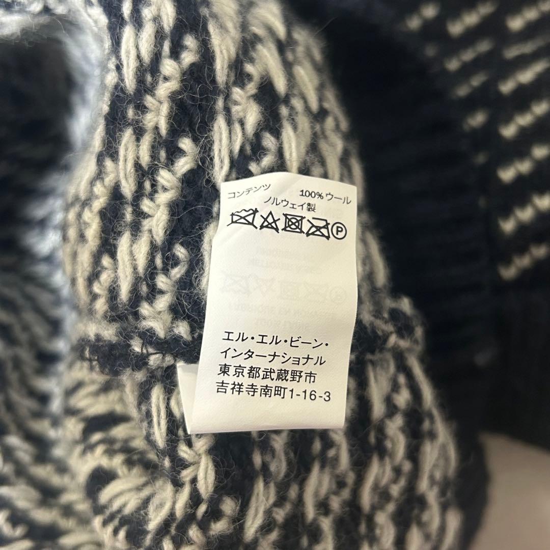 【美品　ノルウェー製】L.L.BEAN バーズアイ　ニット　ネイビー　Lサイズ