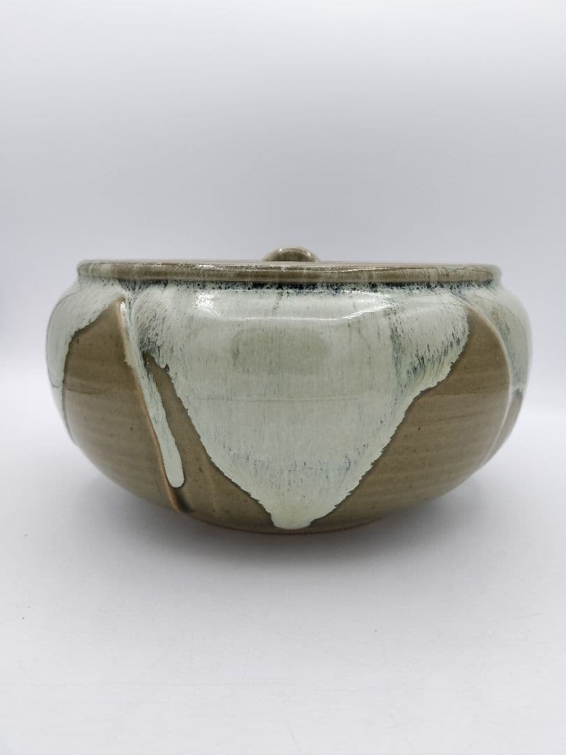 b164 【未使用】水指 捻梅 即中斎好 萬古 福森比路志 塗蓋付 木箱