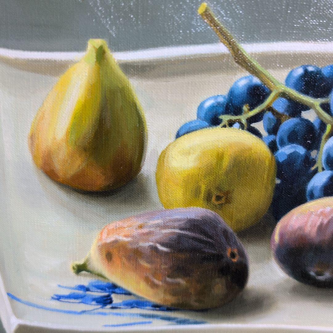 横浜市出身の洋画家川島実の【扇形皿の静物】（果物の静物画 ）、川島