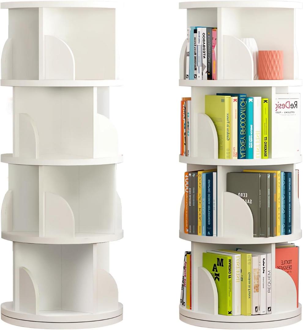 本棚 回転式本棚 4段 大容量 直径46CM 漫画絵本棚 タワーラック　白色 Amazon｜Fuwata 本棚 回転式本棚 4段 大容量 直径46CM 漫画絵本棚