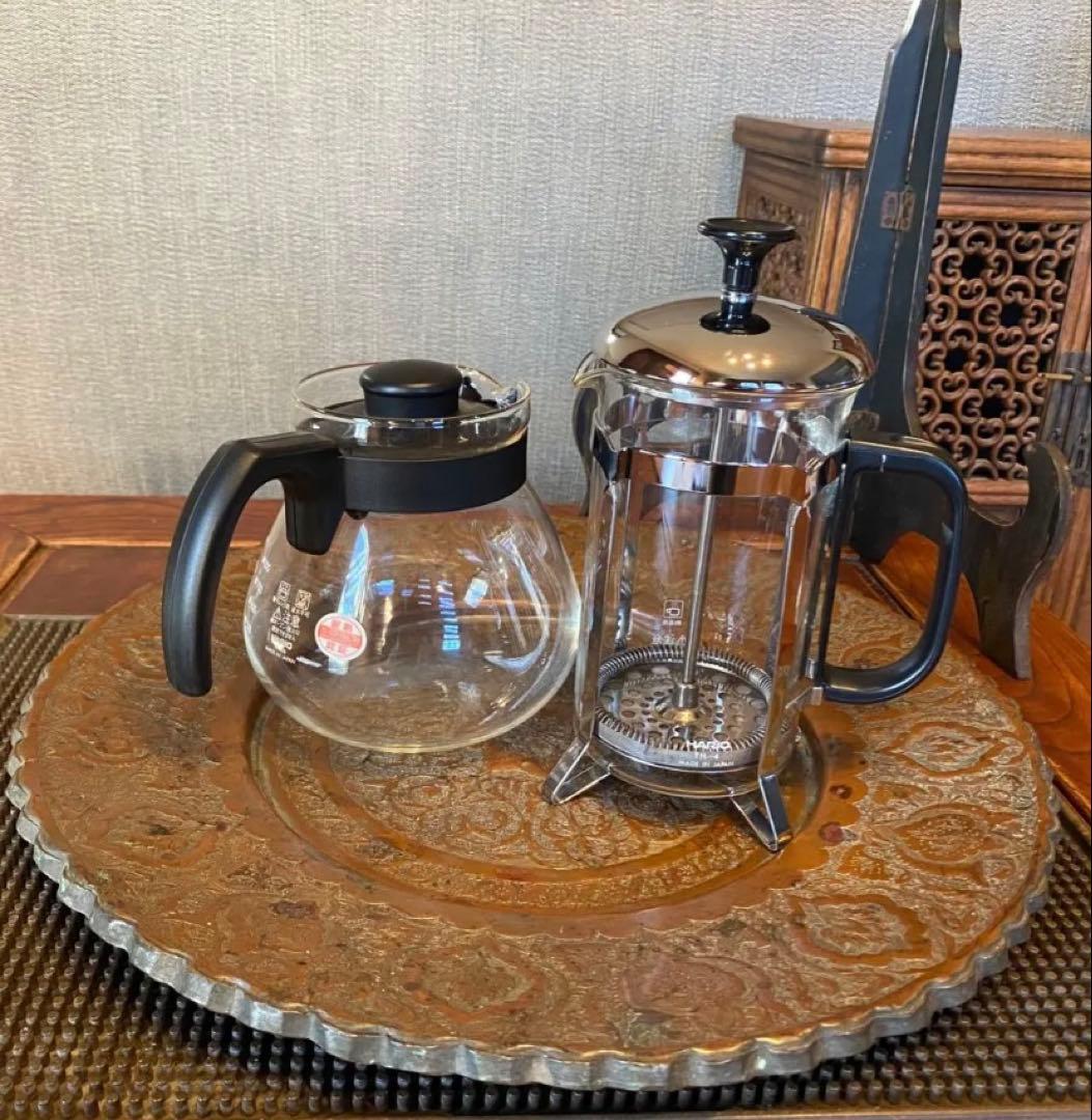 アンティーク カジャール朝 銅彫金装飾39cmプレート・鑑賞スタンド付4