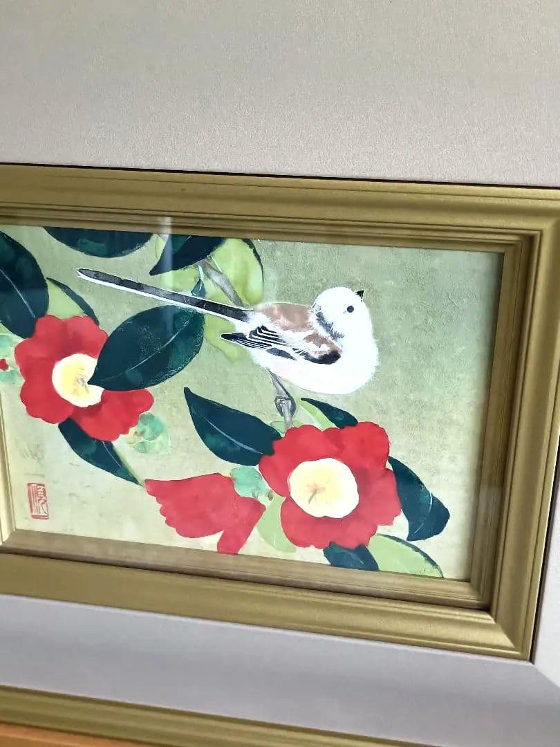 日本画 後藤順一 月光椿 絵画 花 鳥 シマエナガ 真作】絵画 清水達三 日本