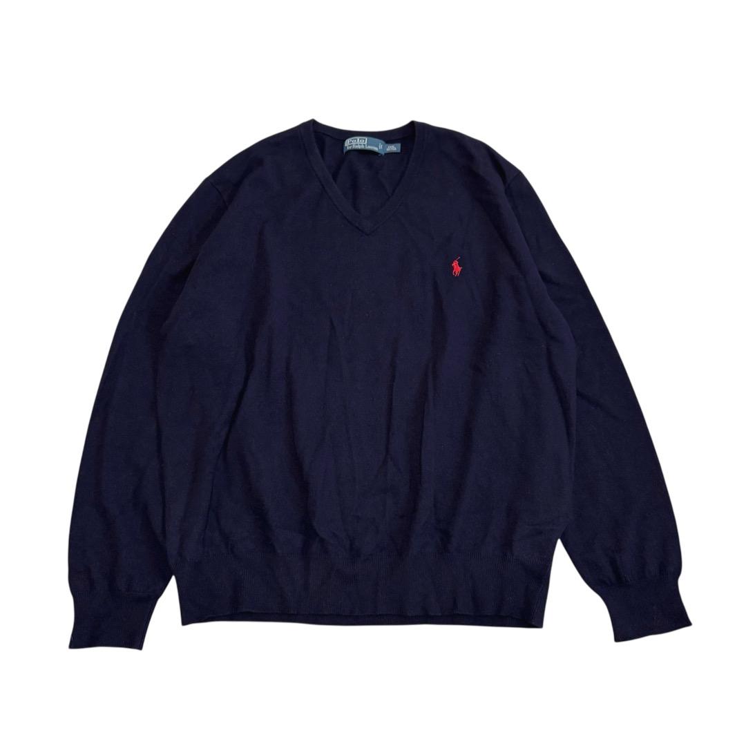 ポロ ラルフローレン ウール100% ロゴ刺繍 ニット XXXL ネイビー