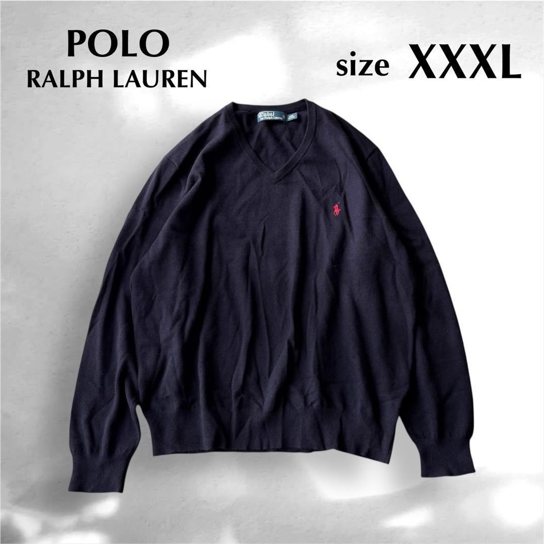 ポロ ラルフローレン ウール100% ロゴ刺繍 ニット XXXL ネイビー