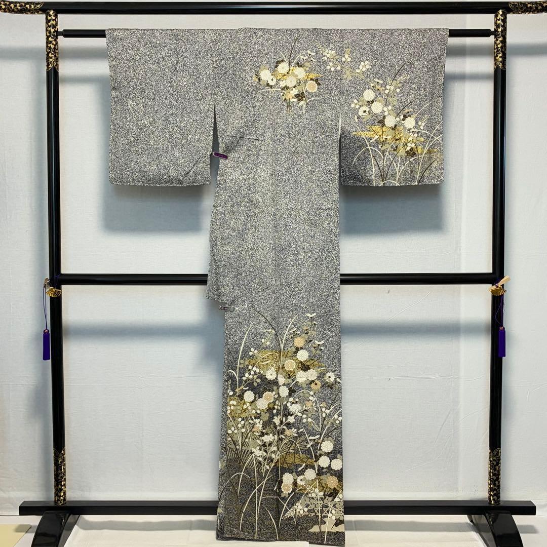 D210 訪問着 叩き染め 花模様 正絹 着物 袷 しつけ糸付き未使用極美品