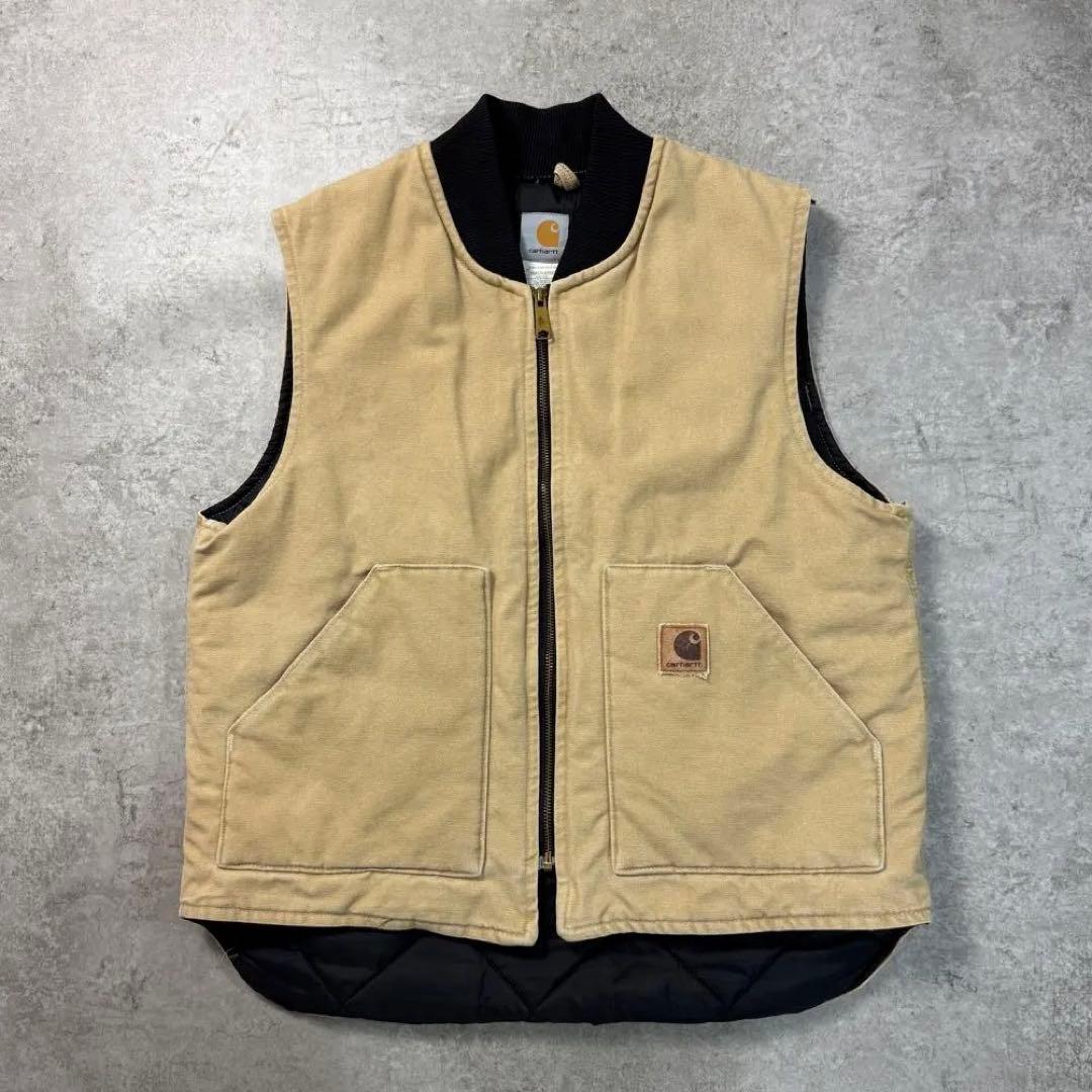 希少□カーハート【L】USA製 00s ダックベスト 腰ゴム フェード 雰囲気