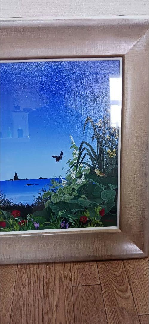 期間限定 得市！真作 北久美子「風の譜」油彩10号 孔雀・南国花鳥画