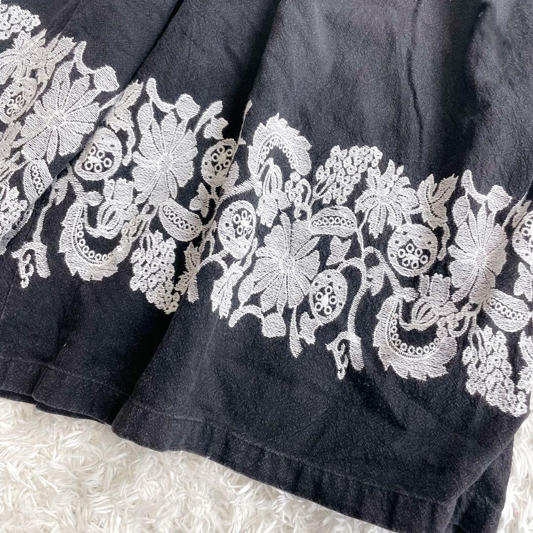 ビアズリー 花 刺繍 バギー リネン ガウチョ パンツ - メルカリ