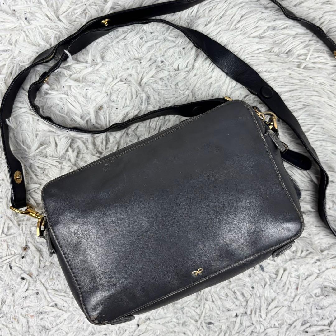 希少 アニヤハインドマーチ レザー ショルダーバッグ 2way 斜め掛け 黒