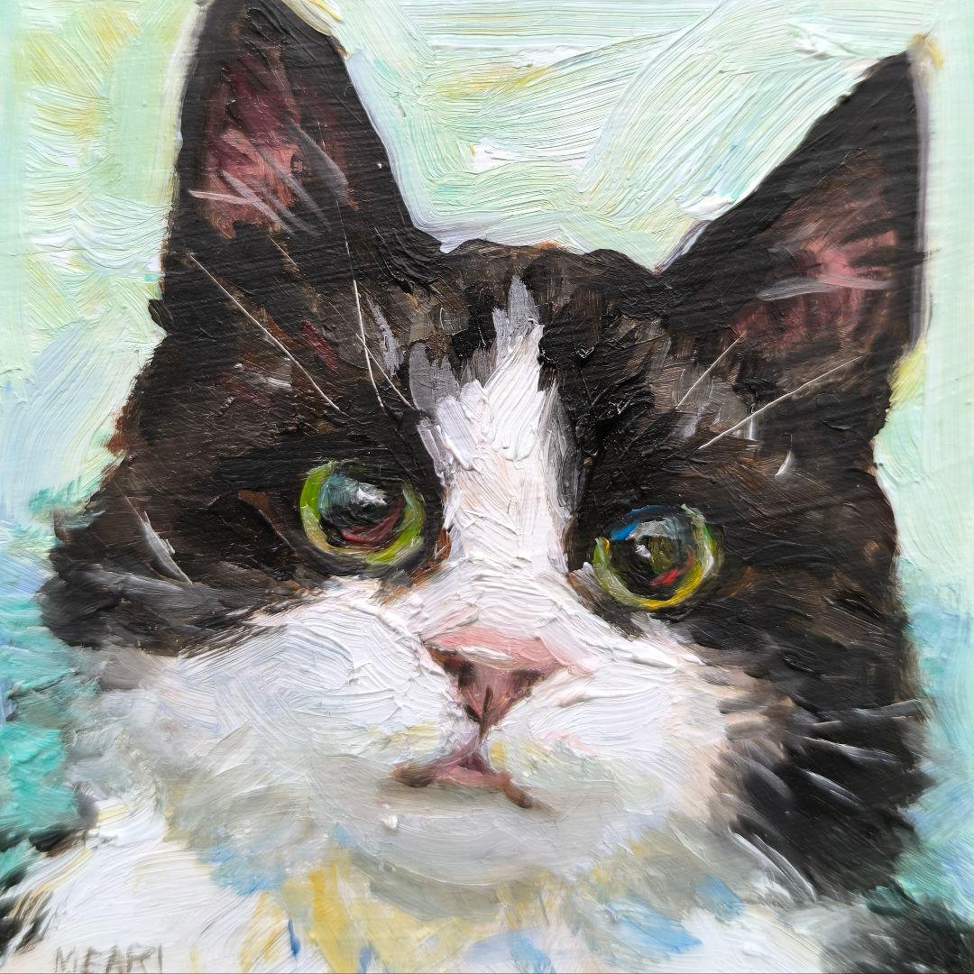 猫 油絵 原画 手描き 油彩 ミニ絵画 - メルカリ