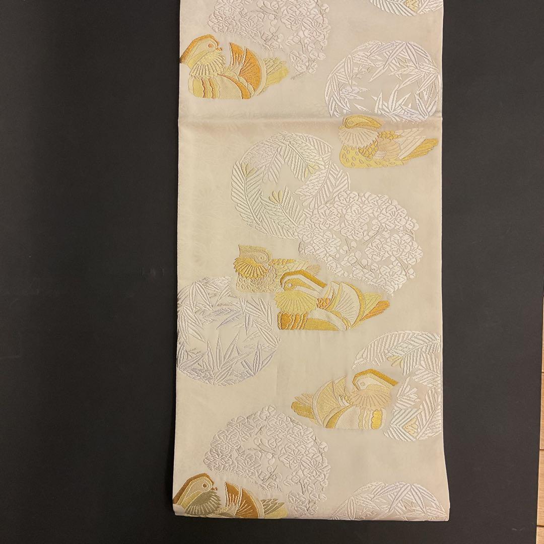 人間国宝 羽田登喜男作 落款印入り 叩き染二羽の鴛鴦訪問着と袋帯の