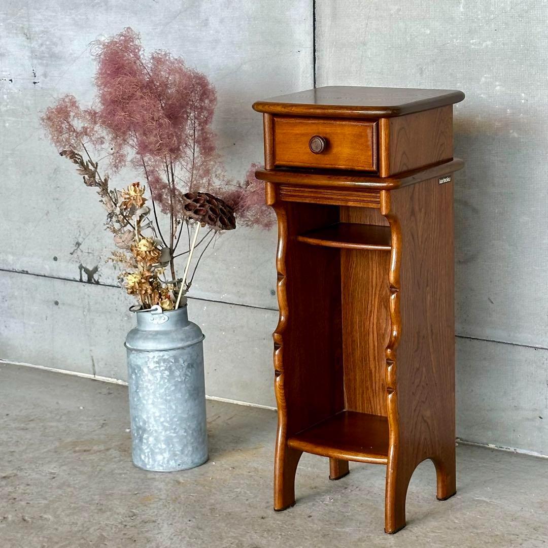 ★70s★ KarImoku カリモク電話台 サイドテーブル 花台 レトロ家具 karimoku 60 年代 電話台 サイドテーブル 当時物 オールドカリモク